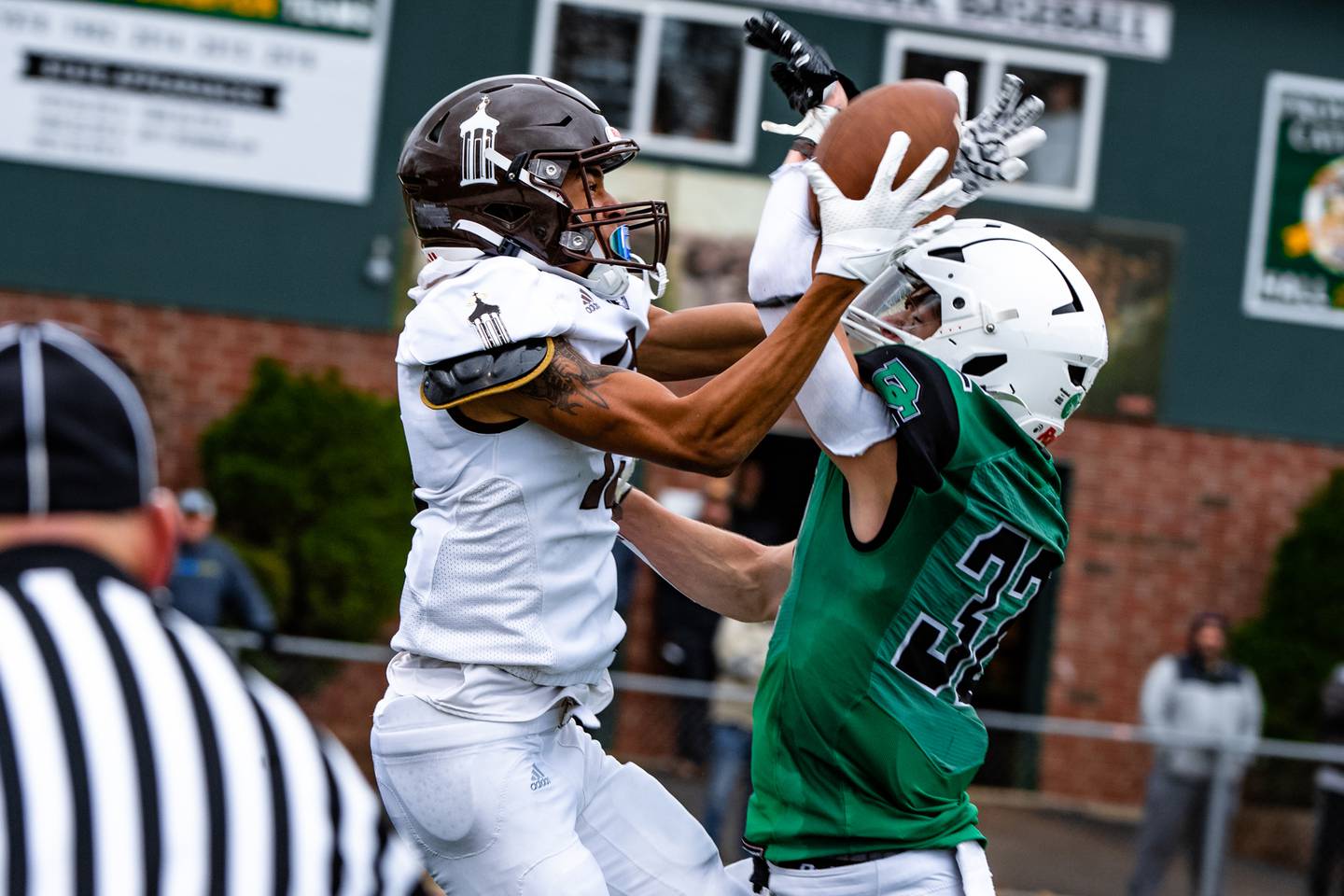 Providence Catholics Gavin Hagan breaks up a pass intended for Joliet Catholics Adrian Washington during the 2nd round IHSA playoff game Saturday Nov. 5, 2022 at Providence Catholic High School in New Lenox
