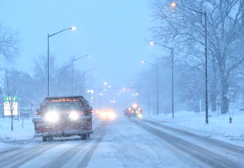 A snowplow travels along North Main Street on Monday, Jan. 8, 2024 in Princeton.