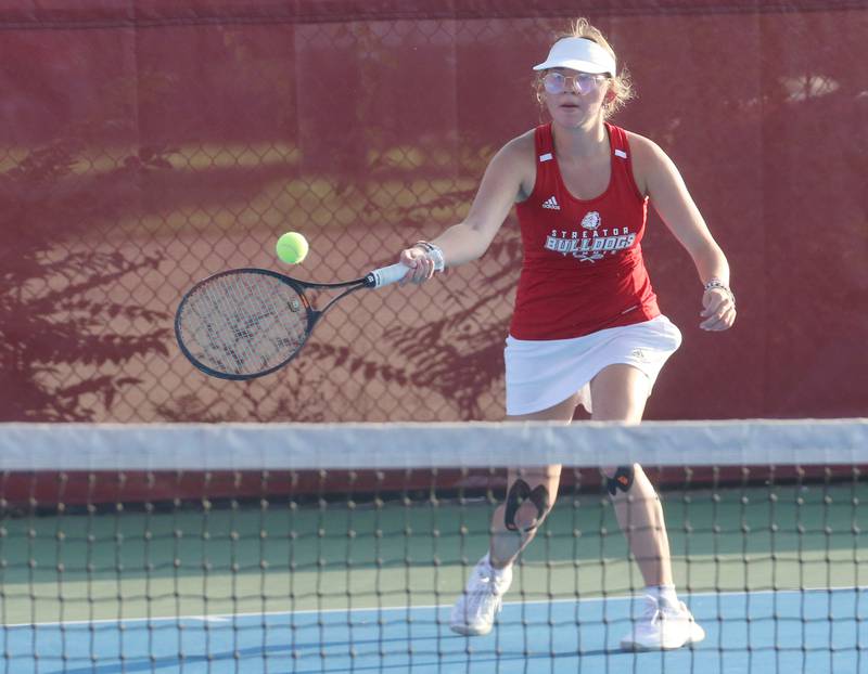 Streator's Annika Michlik returns a serve from Kankankee on Monday, Sept. 30, 2024 at Streator High School.
