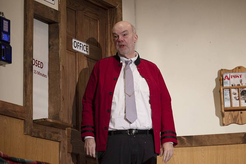 Charlie, played by Jeff Davidson, is the kindly stationmaster working to help make the stranded travelers as comfortable as possible in the production of "A Candle in the Window."