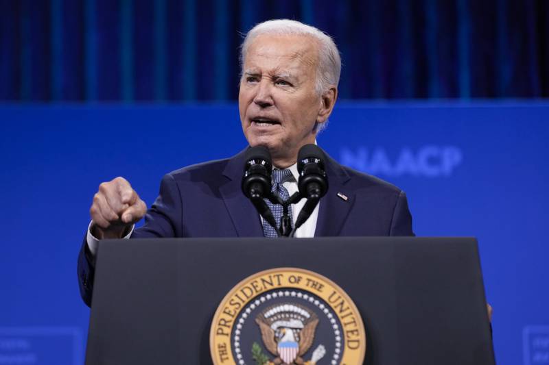 FILE - President Joe Biden speaks at the 115th NAACP National Convention in Las Vegas, July 16, 2024. Democrats at the highest levels are making a critical push for Biden to reconsider his election bid. Former President Barack Obama has privately expressed concerns to Democrats about Biden's candidacy. And Speaker Emerita Nancy Pelosi privately warned Biden that Democrats could lose the ability to seize control in the House if he didn't step away from the race. Biden says he's not dropping out believing he's best to beat the Republican Trump. (AP Photo/Susan Walsh, File)