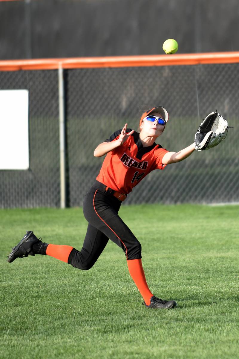 Beecher's Liliana Irwin makes a catch during a home game against Wilmington Thursday, April 24, 2025.