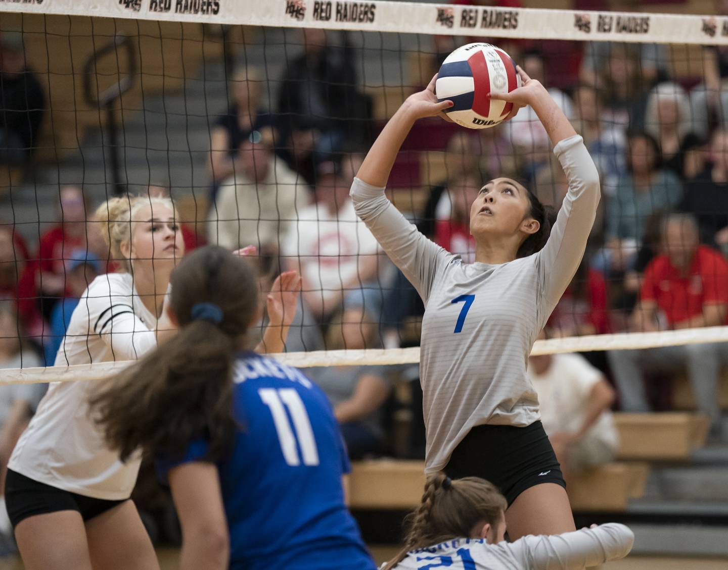 Burlington Central's Jheanne Arceo sets up the ball during their game against Huntley on Tuesday, October 4, 2022 at Huntley High School. Ryan Rayburn for Shaw Local