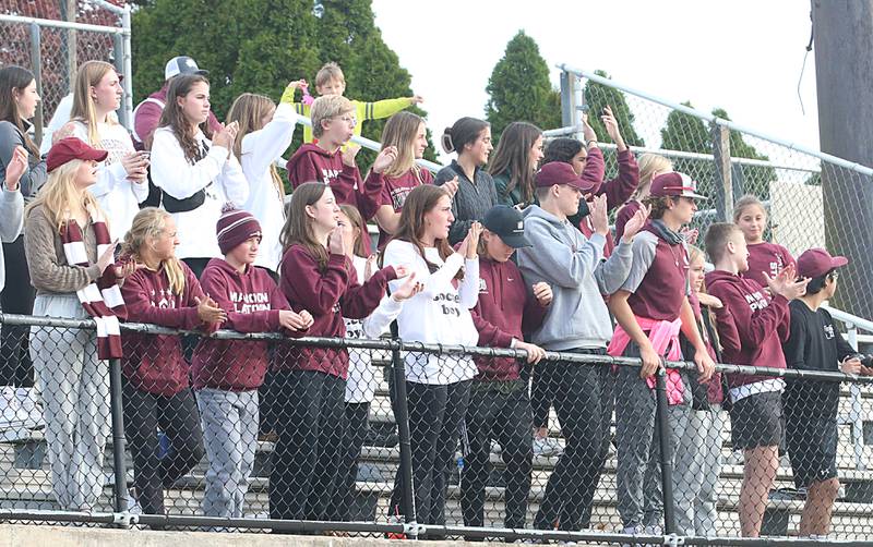 Wheaton Academy fans cheer on their team during the Class 1A State soccer third place game on Saturday, Oct. 29, 2022 at EastSide Centre in Peoria.