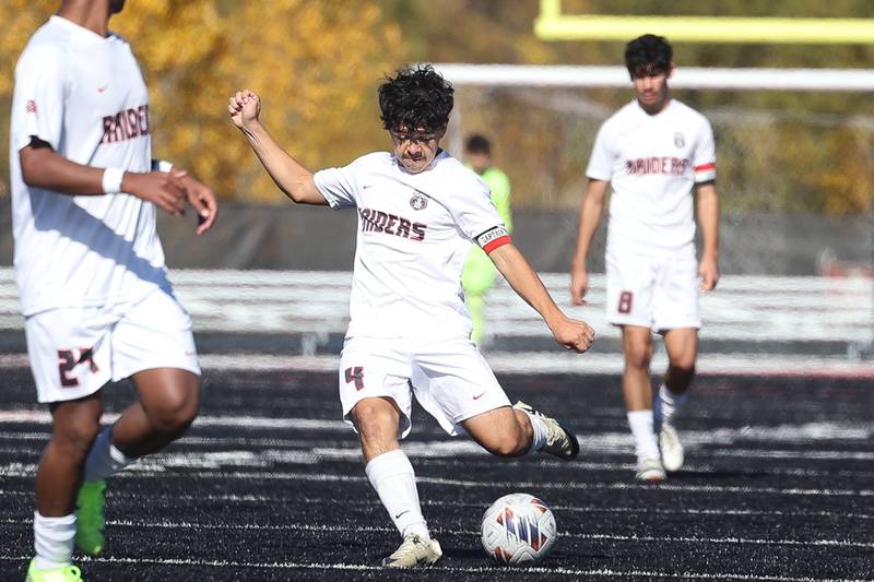 Bolingbrook’s Jared Ibarra takes a shot against West Aurora in the Class 3A Bolingbrook Regional championship match on Saturday, Oct. 26, 2024 in Bolingbrook.