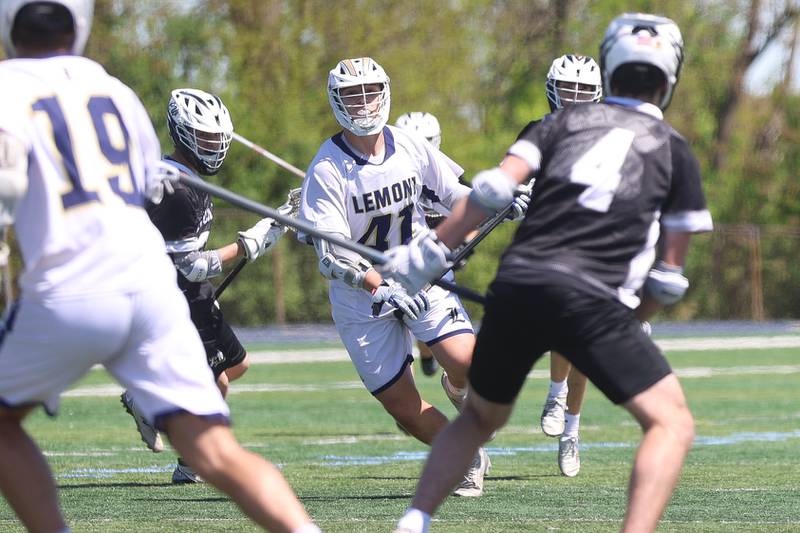 Lemont’s Andrew Tyszkiewicz looks to make a play against Lincoln-Way on Saturday, April 25, 2026 in Lemont.
