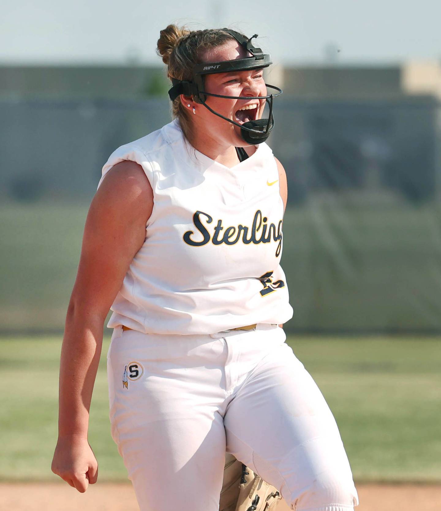 Sterling's Sienna Stingley is fired up after striking out a batter during their Class 3A sectional championship game against Sycamore Friday, June 2, 2023, at Belvidere North High School.