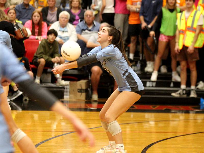 Willowbrook’s Elisa Chivilo returns the ball during their Class 4A Proviso West Sectional final against St. Charles East on Wednesday, Nov. 2, 2022.