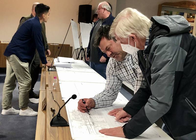 Sandwich residents had the opportunity to view project plans and question the panel of consulting engineers, project managers and city officials at the pre-construction open house for the rebuild of North Latham Street at Sandwich city hall April 13.