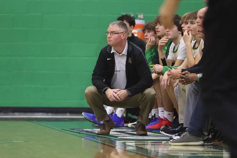 Providence head coach Tim Trendel watches the game against Joliet Catholic on Saturday, Dec. 9th, 2023 in New Lenox.