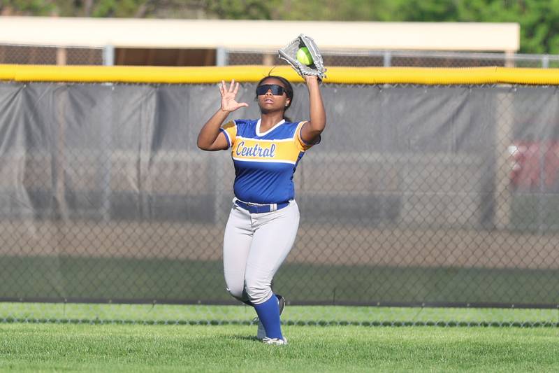 Joliet Central’s Jordan Poke  runs down the pop up against Joliet West on Wednesday, April 22, 2026 in Joliet.