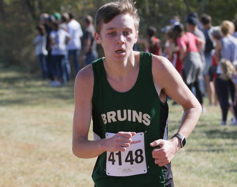 St. Bede's Haiden Ator runs in the Class 1A Regional Cross Country boys race on Saturday, Oct. 22, 2022 at the Seneca FFA Farm in Marseilles.