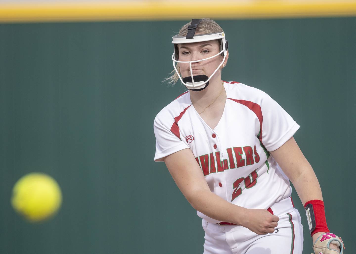 Taylor Vescogni throws a pitch against Ottawa on April 22, 2024, at the L-P Athletic Complex.