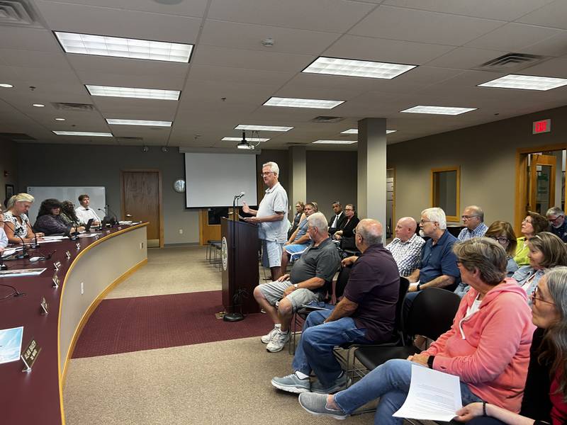 Sycamore resident Kevin McDowell speaks to City Council on Aug. 19, 2024. He was one of about a dozen residents who attended that meeting that said they support the city's efforts to build a new Fire Station No. 1, but don't think it should be built on the land Ideal Industries donated to the city for the project, which is near where they live.