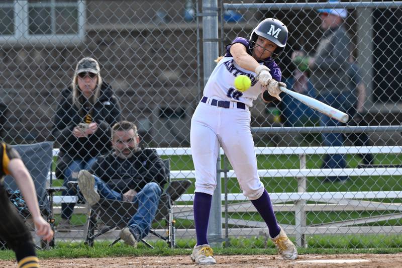Manteno's Alyssa Singleton swings for a hit during the Panthers' 4-1 victory against Herscher on Monday, May 5, 2025.