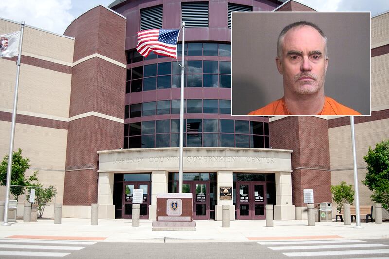 Inset of Robert J. Gould in front of Northwest Herald file of the McHenry County courthouse.