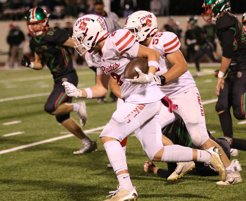 Ottawa's Packston Miller sprints down the field against L-P on Friday, Oct. 6, 2023 at Howard Fellows Stadium.
