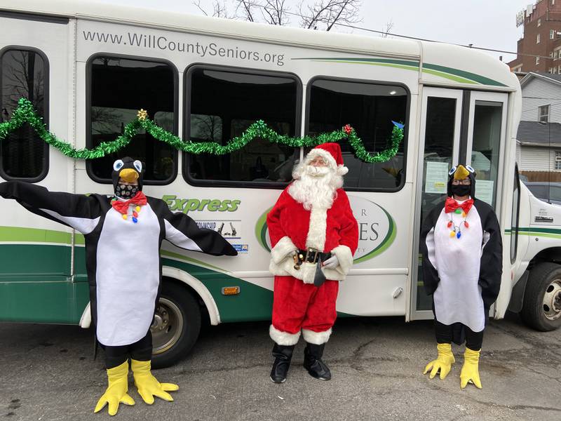 At each stop, Santa’s helper (Barry Kolanowski, chief executive officer of Senior Services) and two “penguin” helpers from the North Pole (portrayed by Hailey Bogena and Mary Thayer) got out of their vehicles and then waved and danced for the seniors.
