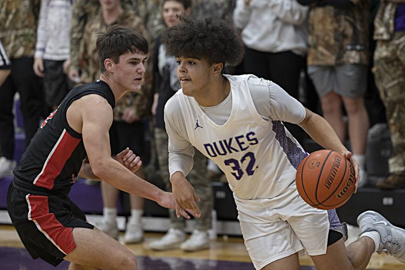 Dixon’s Darius Harrington drives to the hoop against Stillman Valley Thursday, Dec. 14, 2023 at Dixon High School.