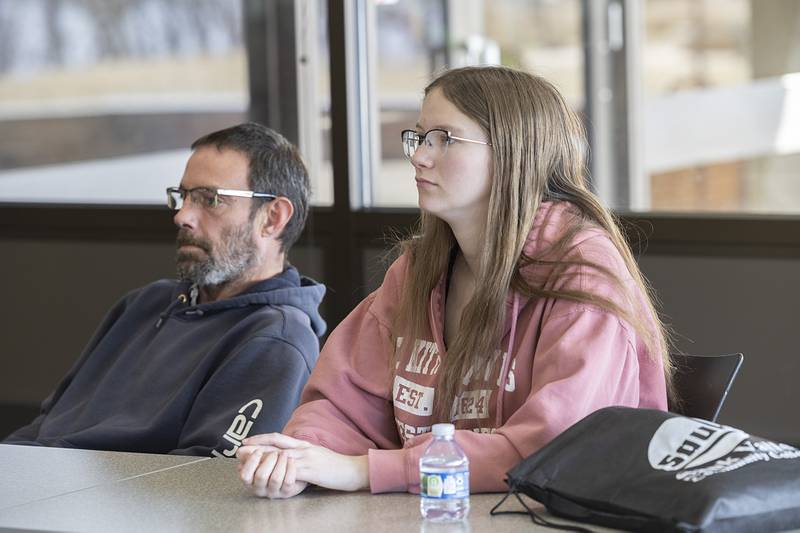 Alan O’Toole and stepdaughter Abby Wall of Walnut attend “Explore Sauk” on Monday, Feb. 19, 2024, at Sauk Valley Community College. The school invited families and students to attend a session to learn about what the school has to offer.