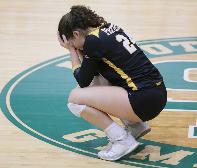 Putnam County's teammate Maggie Richetta reacts after loosing to Newark in the Class 1A semifinal game on Wednesday, Oct. 16, 2022 at St. Bede Academy in Peru.