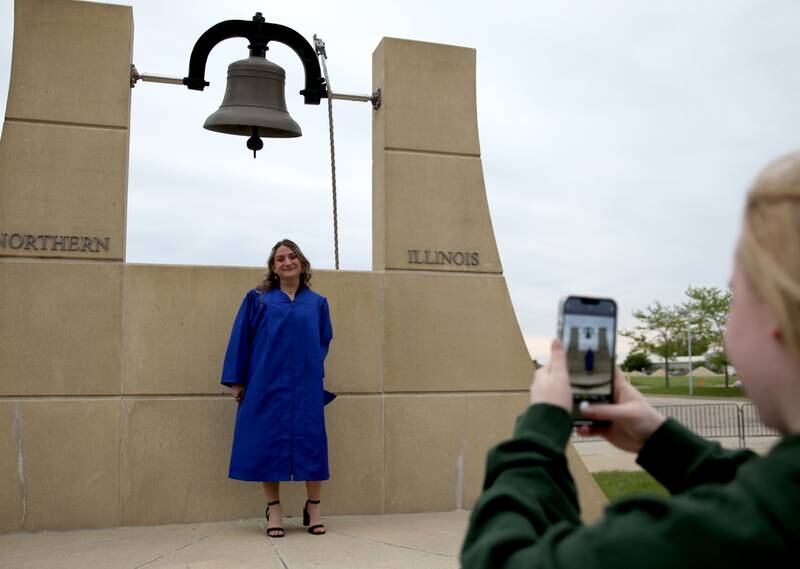 St. Charles North High School graduate Alyssa Massani poses for a photo before the school’s commencement ceremony at the Northern Illinois University Convocation Center in DeKalb on Monday, May 23, 2022.
