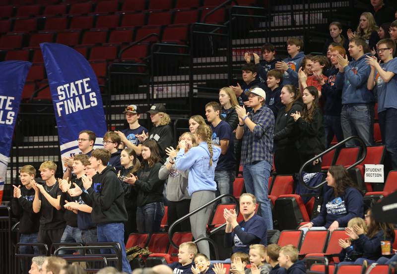 Members of the Cissna Park girls basketball team cheer on the Lady Timberwolves during the Class 1A third place game on Friday, March 7, 2025 at CEFCU Arena in Normal.