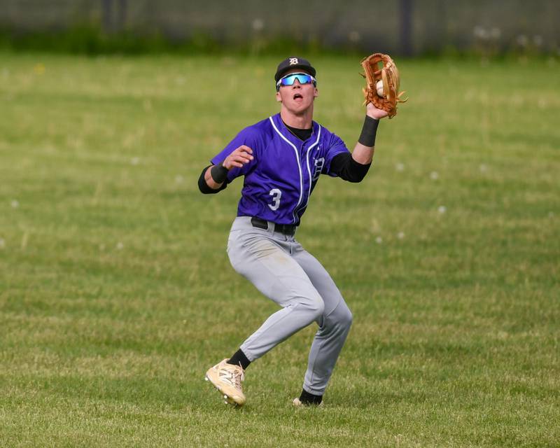 Downers Grove North's Luke Fordonski (3) catches the ball during the game on Monday May 19, 2025, while taking on York High School in Elmhurst.