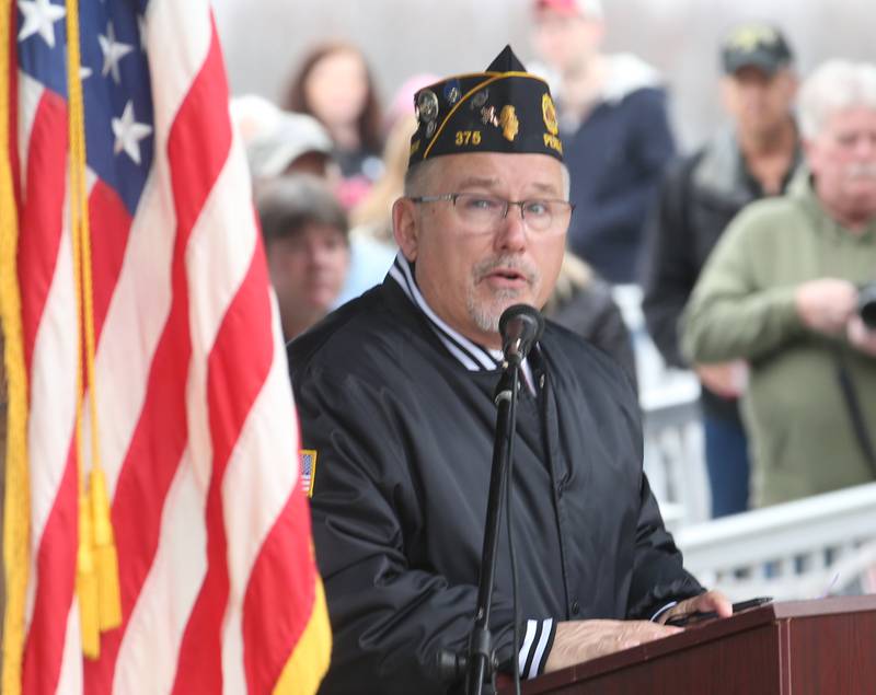 Dennis Znaniecki Peru American Legion Post 375 commander speaks during the 44th annual Pearl Harbor parade and memorial ceremony on Saturday, Dec. 2, 2023 in Peru.