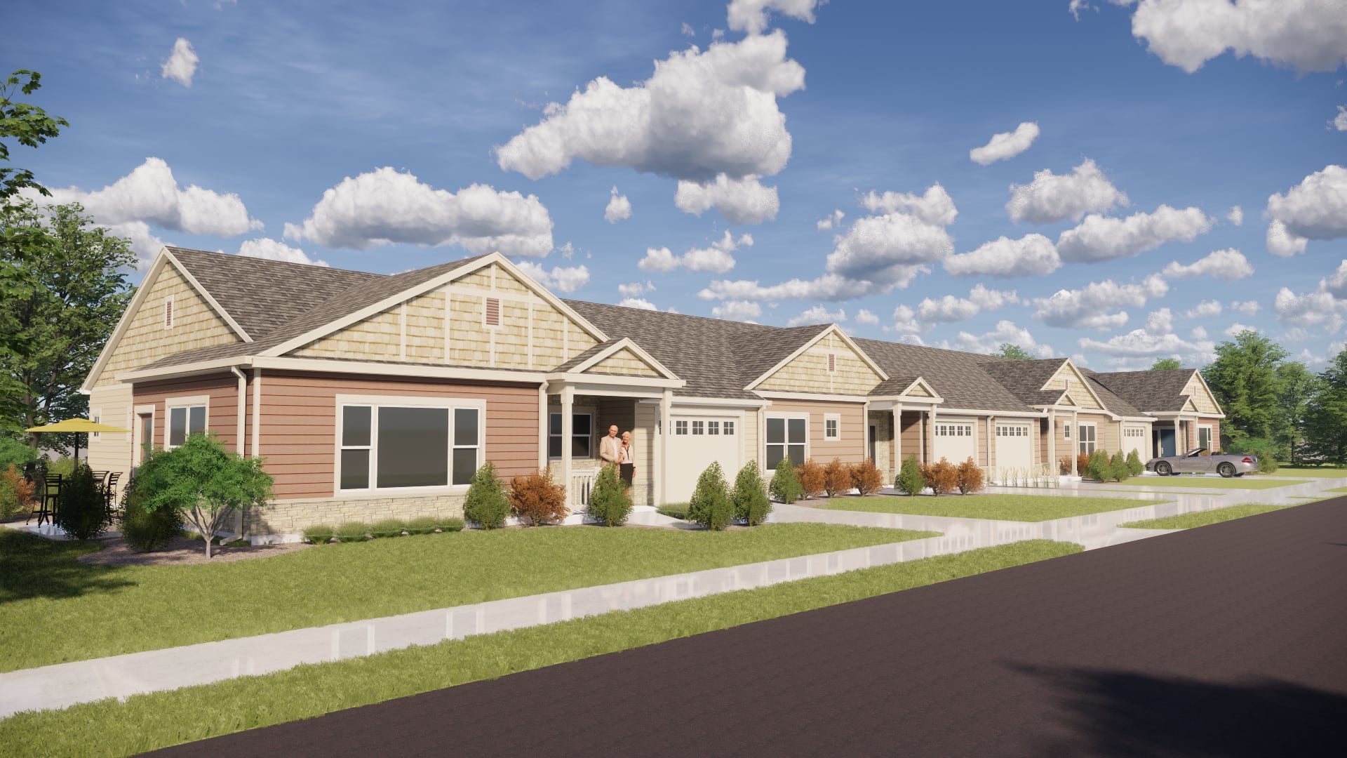 Architect's rendering of the independent living townhomes to be built on an 11 acre parcel at the northwest corner of Route 31 and West Washington Street adjoining Village Hall in Oswego.
