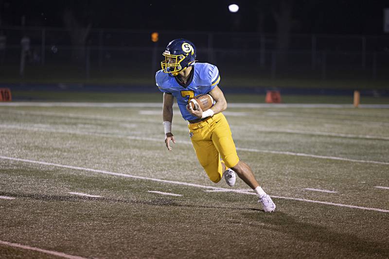 Sterling’s Andre Klaver takes a punt against Galesburg Thursday, Sept. 14, 2023 at Sterling High School.
