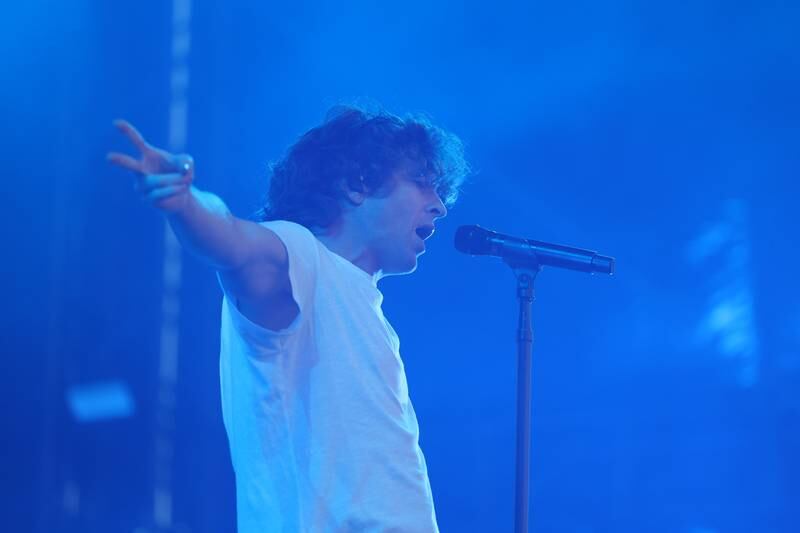 Brendan Yates of Turnstile performs on the Roots Stage on day one of Riot Fest, Friday, Sept. 15, in Chicago.