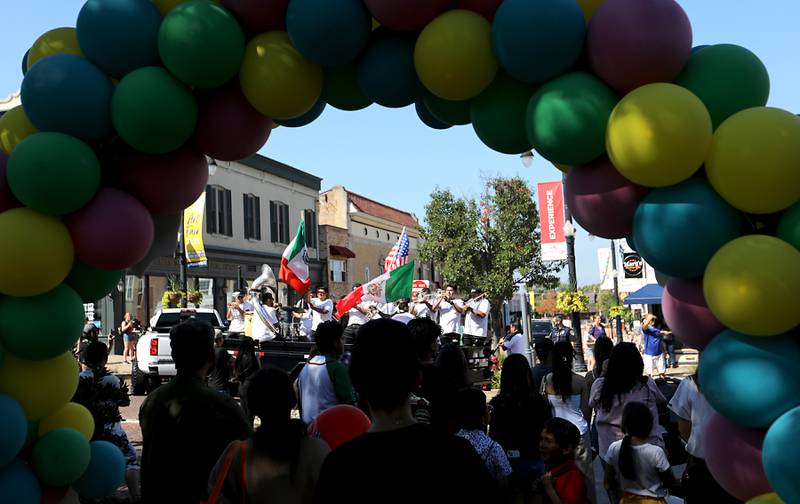 Members of Banda La Enkantadora perform on Sunday, Sept. 14, 2025, during the annual Hispanic Connections Mexican Independence Day Celebration in the Historic Woodstock Square. The celebration featured music, food and culture.