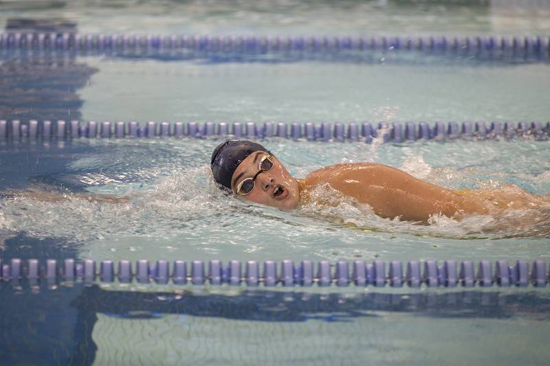 Sterling’s Kate Austin competes in the 200 freestyle Wednesday, Aug. 28, 2024 at Morrison High School.