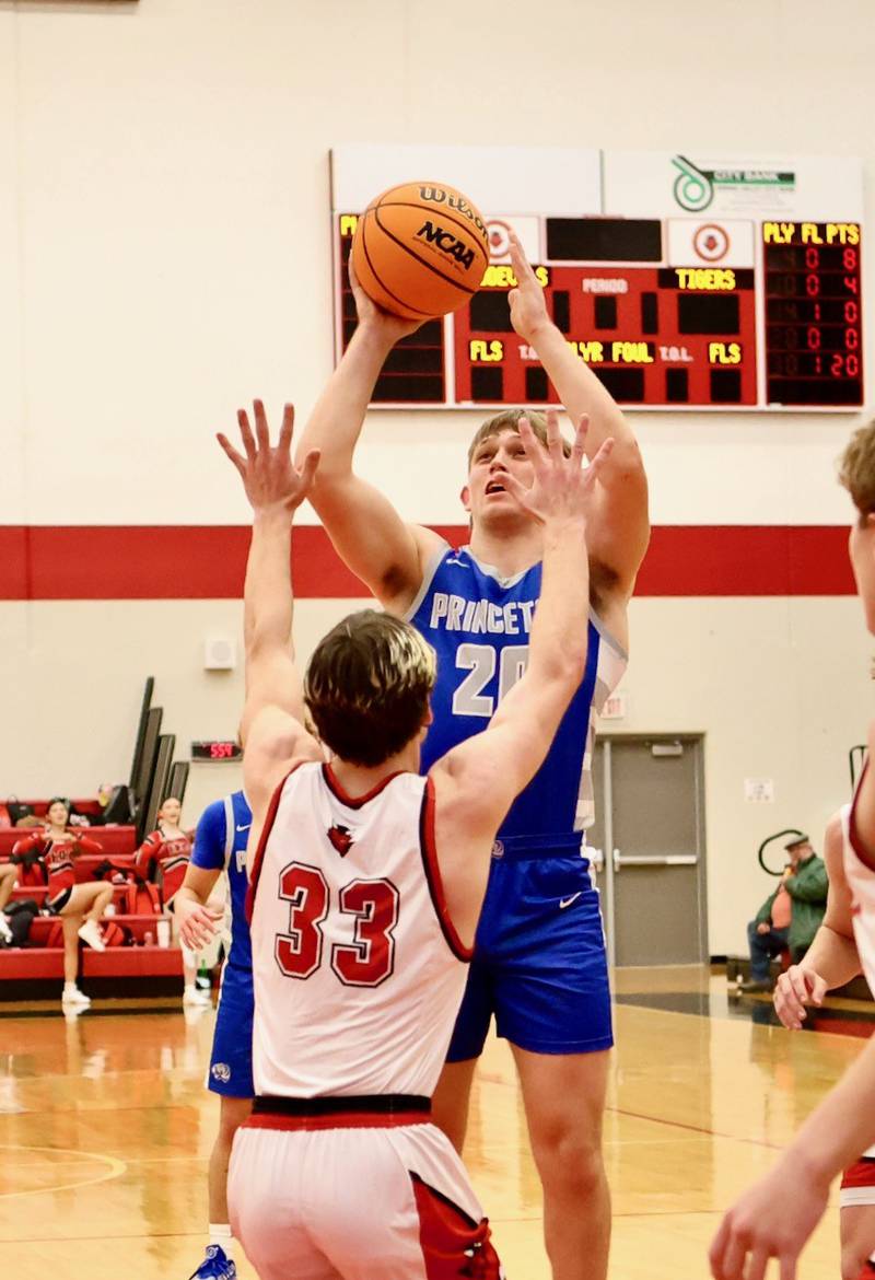 Princeton's Arthur Burden shoots over Halls Braden Curran at the Colmone Classic on Friday night.