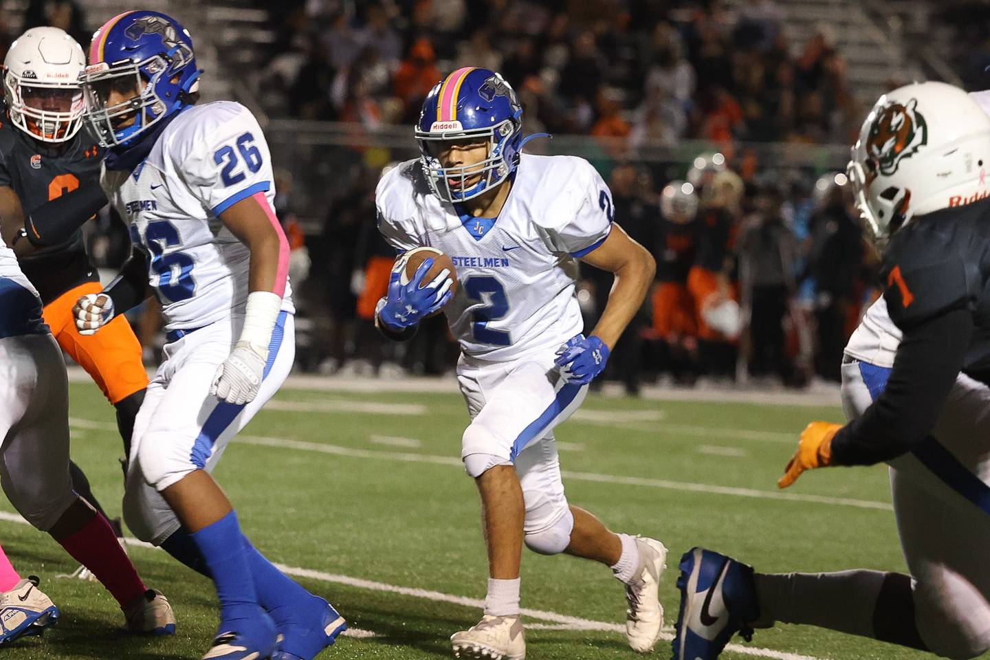 Joliet Central’s Christian Smith rushes against Plainfield East on Oct. 4, 20234 in Plainfield.