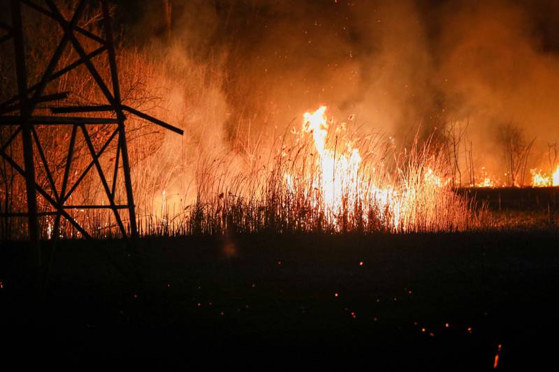 Multiple acres of land were burned in a brush fire Tuesday, March 4, 2025 near McHenry.