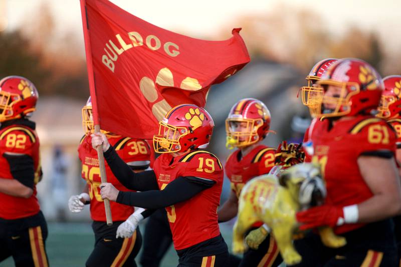 Batavia players take the field for a Class 7A first-round game against Collinsville on Friday, Nov. 1, 2024 in Batavia.