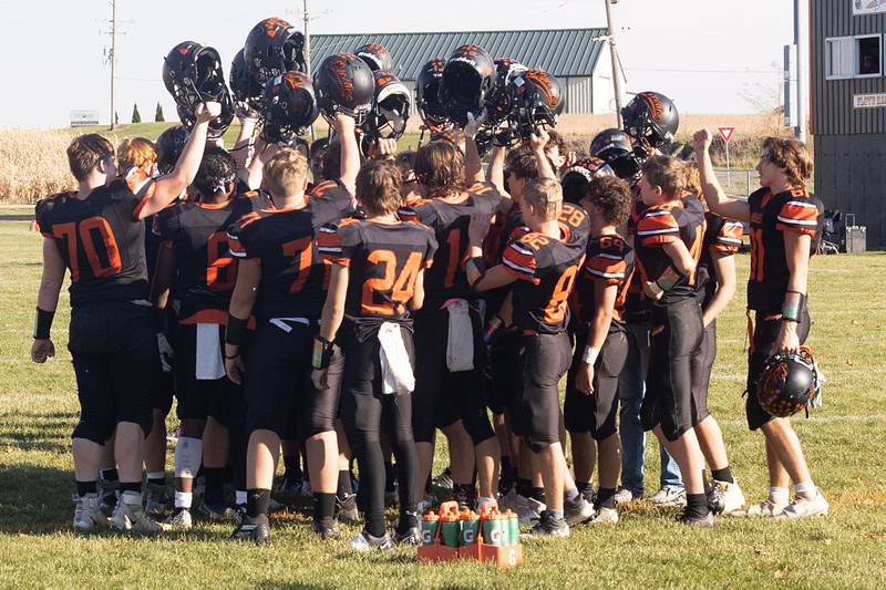 The Millledgeville Missiles celebrate their 52-3 win Saturday, October 29th in the Missles first round playoff game against the West Prairie Cyclones.