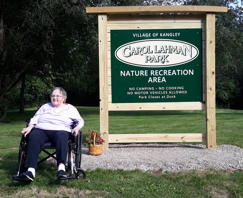 Long-time former Kangley mayor Carol Lahman was honored Thursday, Sept. 1, 2022, by family and friends at the park recently named after her.