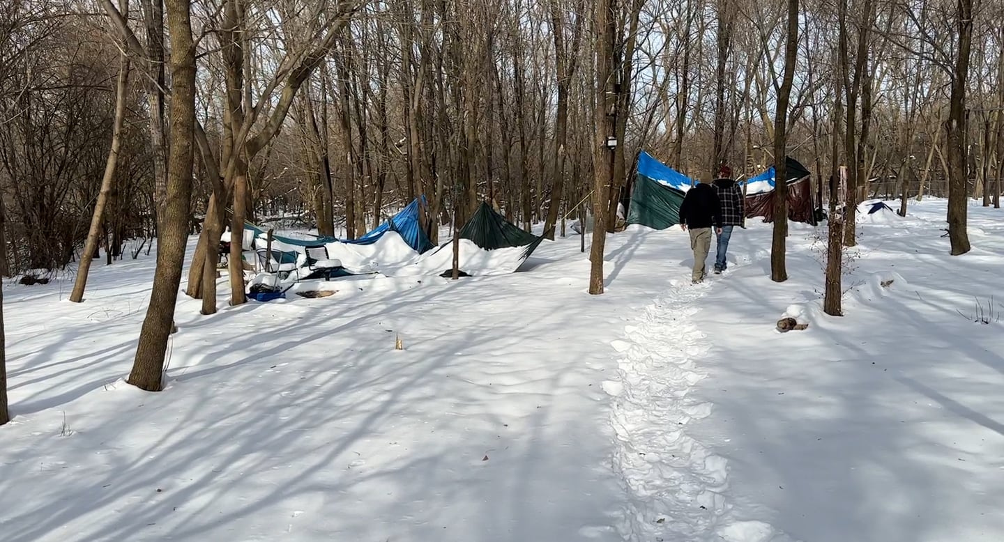 Homeless camp in Woodstock where Warp Corps crews often visit and provide supplies.