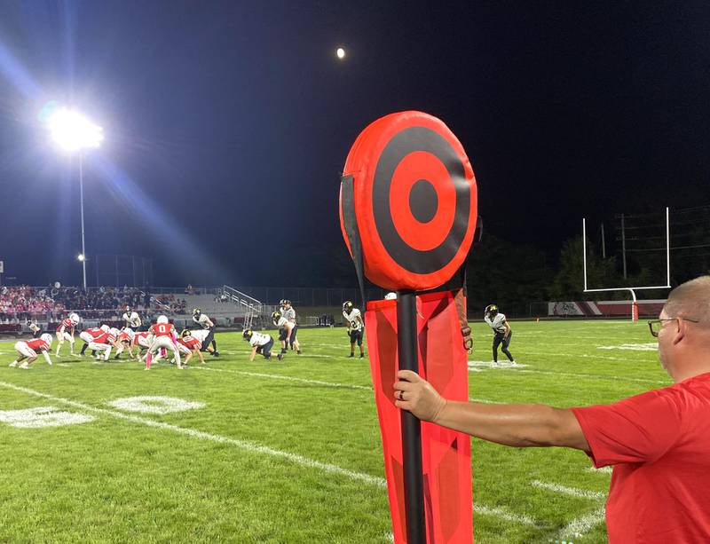 The Streator offense (at left) and Herscher defense await the snap Friday Oct. 3, 2025, at Doug Dieken Stadium in Streator.