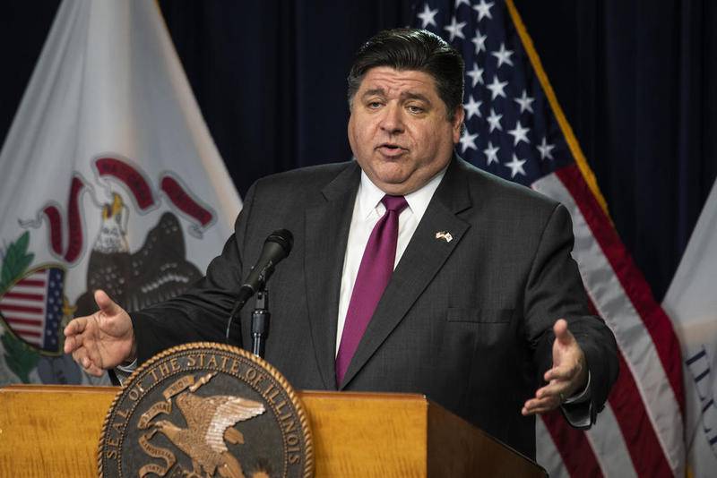 Gov. JB Pritzker speaks March 30 at the Thompson Center in Chicago during the daily update on the state's response to the COVID-19 pandemic.