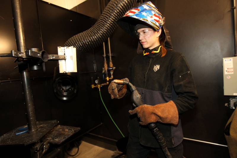 April Graham, of Lake Villa works on MIG welding aluminum at the College of Lake County Advanced Technology Center (ATC) on November 16th in Gurnee.
Photo by Candace H. Johnson for Shaw Local News Network