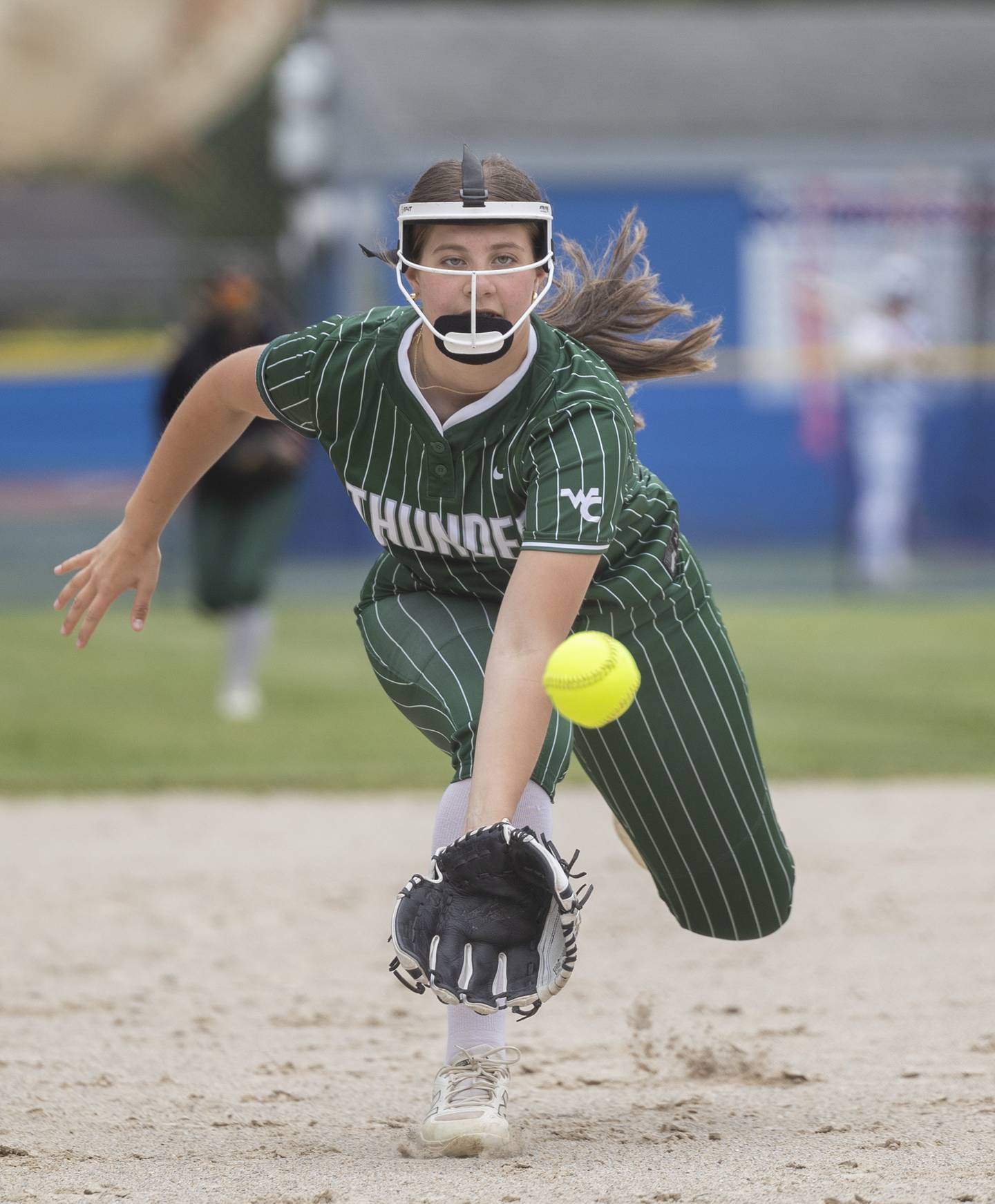 West Carroll’s Jo Jo Wilcox comes in to make a play against Morrison Tuesday, May 19, 2026, at the Class 1A softball regionals at Newman.