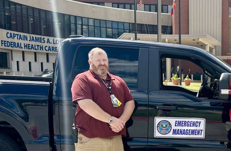 Adam Mulvey, former emergency management specialist, at Lovell Federal Health Care Center in North Chicago in 2024.