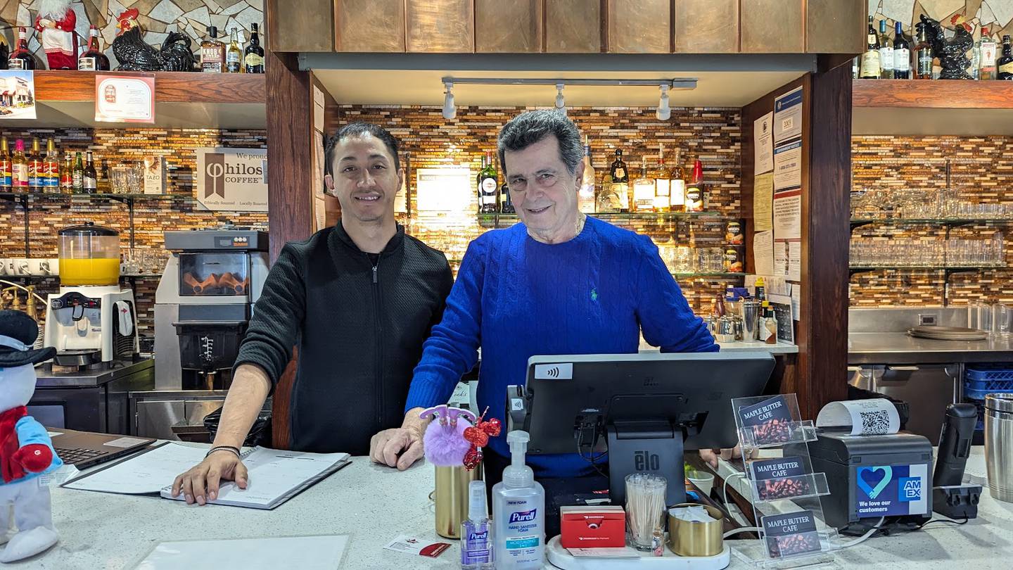 Luis Rodriguez, manager at Maple Butter Café in Plainfield (left) and Jim Letsos, Maple Butter Cafe owner, are seen inside the restaurant at Monday, December 16, 2024.