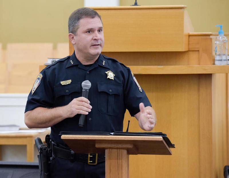 DeKalb interim Chief John Petragallo speaks to concerned citizens during a community discussion at New Hope Church about the recent incident involving the DeKalb Police Department and Elonte McDowell of Aurora on Wednesday, Sept. 4, 2019 in DeKalb.