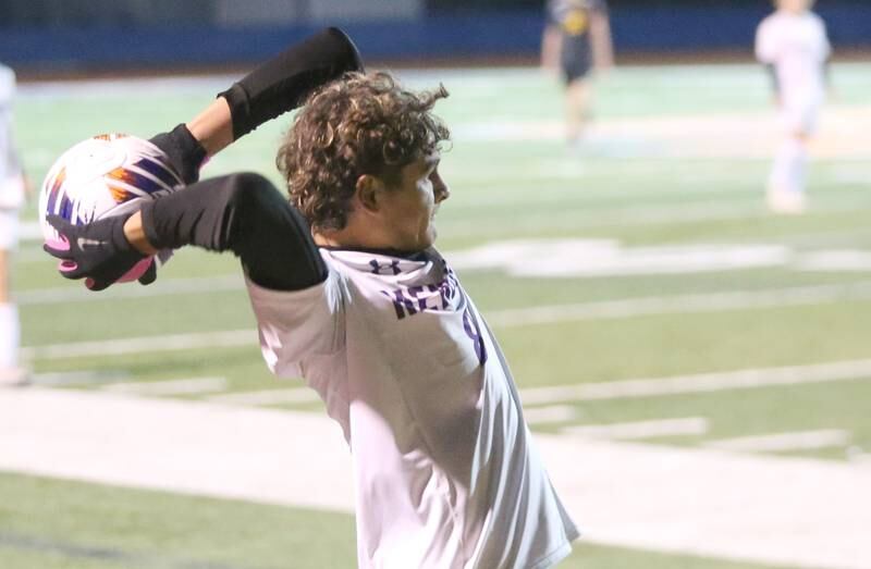 Mendota's Ramiro Palacios throws the ball in play during the Class 1A State semifinal game on Thursday, Nov. 7, 2024 at Hoffman Estates High School.