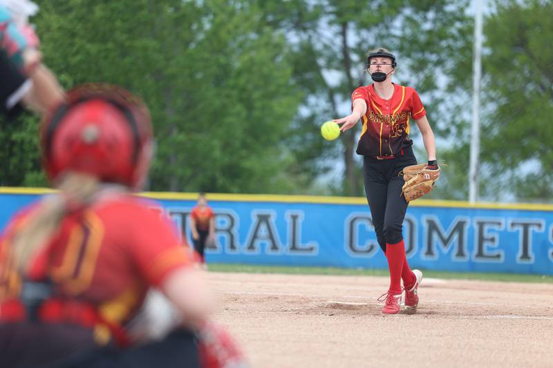 St. Anne's Tessa DeYoung releases a pitch during Clifton Central's 9-3 victory over St. Anne in the Class 1A Dwight Regional quarterfinal game at Central High School.
